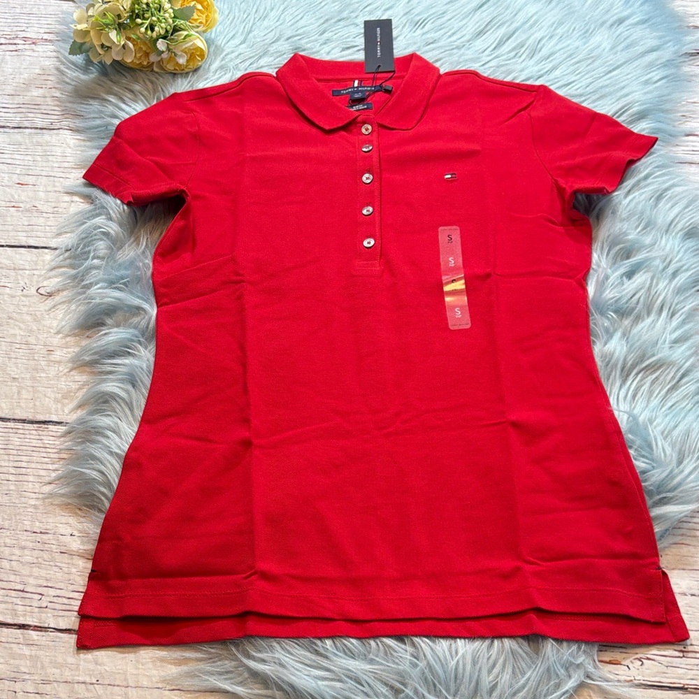 NWT Tommy Hilfiger Red Slim Fit Short Sleeve Polo sz S